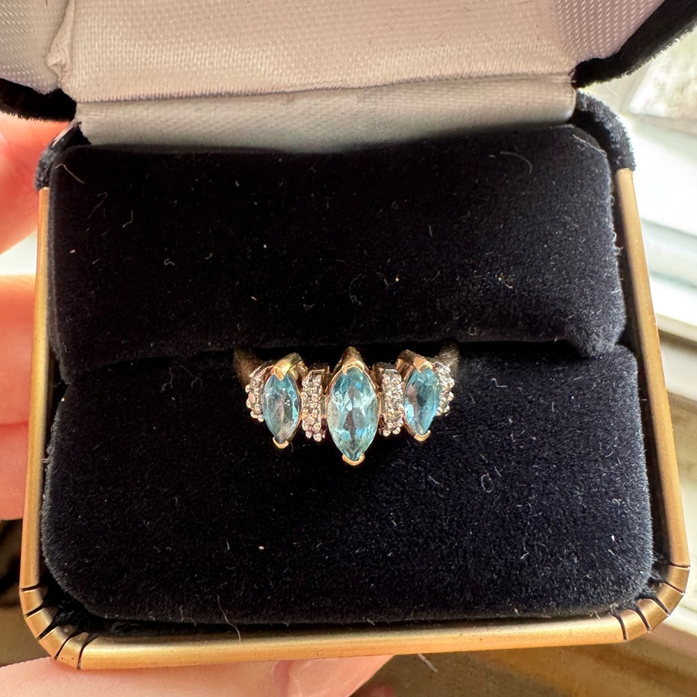 Kay Jewelers Blue Topaz and Diamond Marquise-Cut Ring